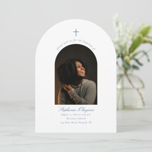 Moderne miniboogfoto Christelijke volwassen doop Kaart (Staand voorkant)