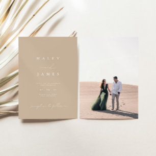 Moderne minieme bijige dusty beige-script foto bru kaart