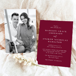 Moderne minieme Bourgundy-fotobruiloft Kaart