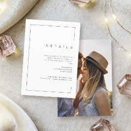 Moderne minieme details van fotobruiloft informatiekaartje