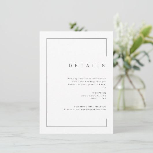 Moderne minieme details van fotobruiloft informatiekaartje (Staand voorkant)