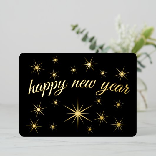 Moderne minieme elegant script, gelukkige nieuwjaa folie feestdagenkaart (Staand Voorkant)