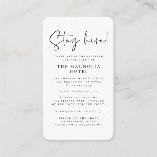 Moderne minieme elegante grafische accommodatie informatiekaartje (Voorkant)