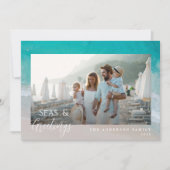 Moderne minieme foto-kerststrand feestdagenkaart (Voorkant)