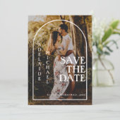 Moderne minieme foto van legant Arch Save the Date Kaart (Staand voorkant)