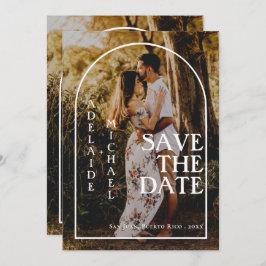 Moderne minieme foto van legant Arch Save the Date Kaart