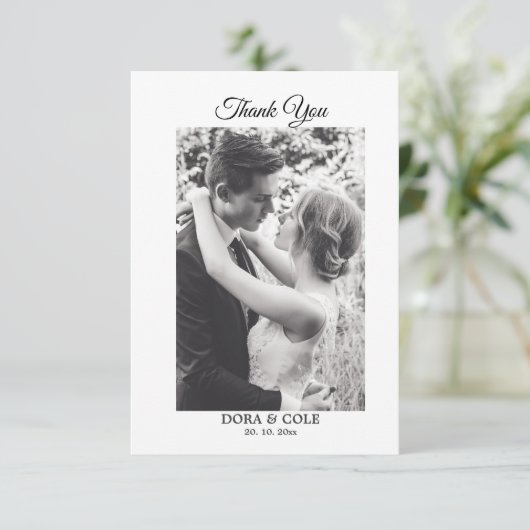 Moderne minieme foto zwart-wit bedankkaart (Staand voorkant)