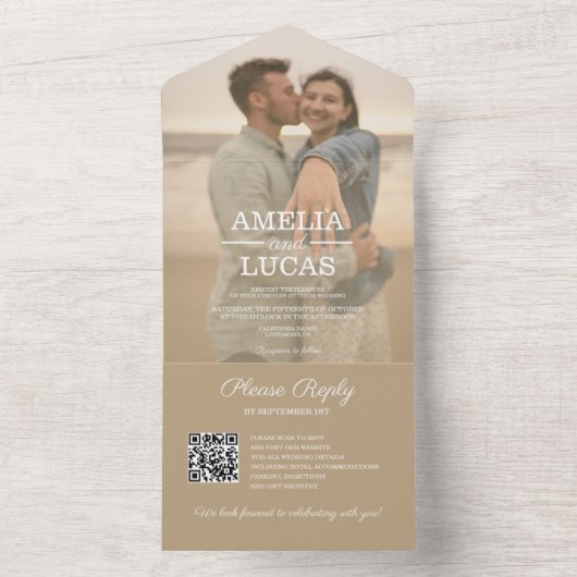 Moderne minieme fotobruiloft all in one uitnodiging (Binnen)