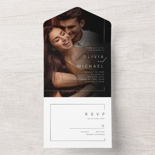 Moderne minieme fotobruiloft, allemaal in één op é all in one uitnodiging (Binnen)