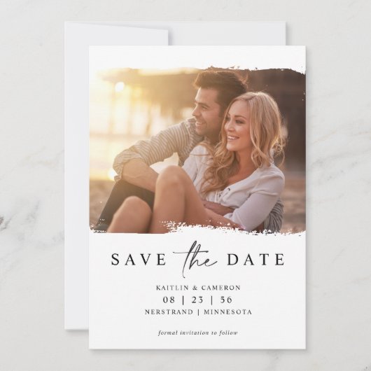 Moderne minieme fotobruiloft bespaart de datum save the date (Voorkant)