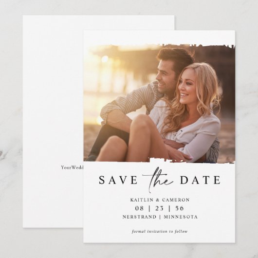 Moderne minieme fotobruiloft bespaart de datum save the date (Voorkant / Achterkant)