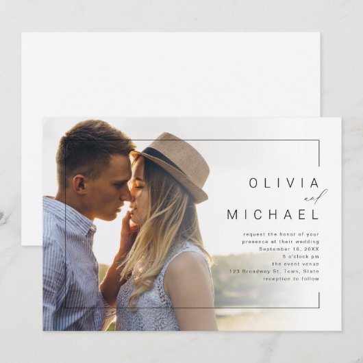 Moderne minieme fotobruiloft kaart (Voorkant / Achterkant)