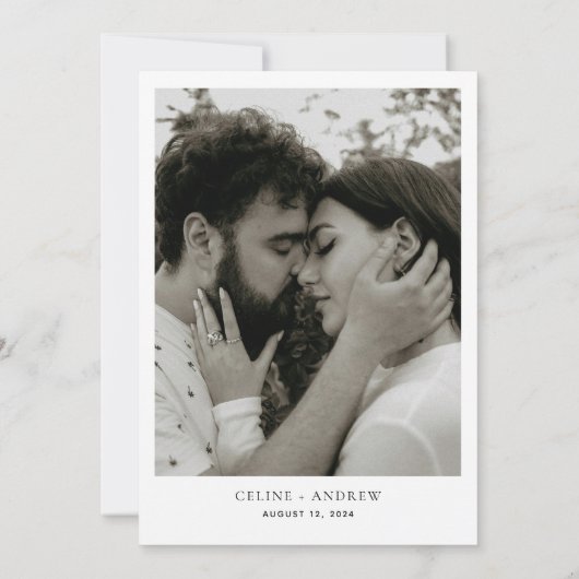 Moderne minieme fotobruiloft kaart (Achterkant)