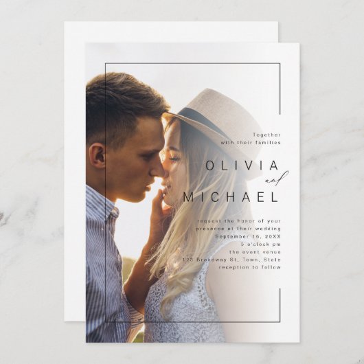 Moderne minieme fotobruiloft kaart (Voorkant / Achterkant)