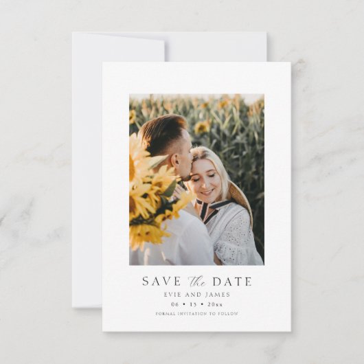 Moderne minieme fotobruiloft save the date (Voorkant)