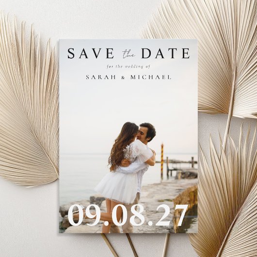Moderne minieme fotobruiloft save the date