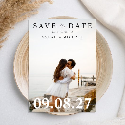Moderne minieme fotobruiloft save the date