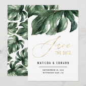 Moderne minieme goudbruiloft met palmblad aankondiging (Voorkant / Achterkant)