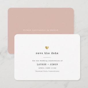 Moderne minieme goudhartbruiloft voor schrijfmachi save the date