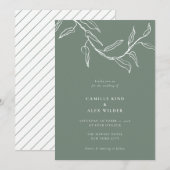 Moderne minieme groene botanische lekkenbruiloft kaart (Voorkant / Achterkant)