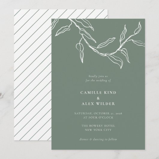 Moderne minieme groene botanische lekkenbruiloft kaart (Voorkant / Achterkant)