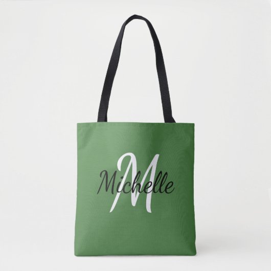Moderne minieme groene en witte monogram tote bag (Voorkant)