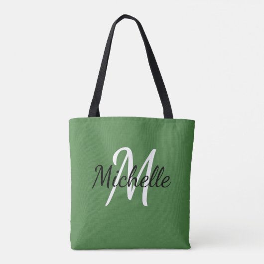 Moderne minieme groene en witte monogram tote bag (Achterkant)