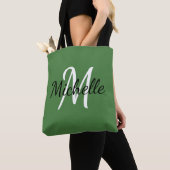 Moderne minieme groene en witte monogram tote bag (Dichtbij)