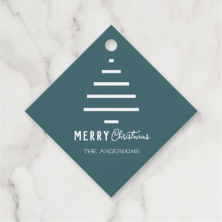Moderne minieme groene kerstboompijn met prettig k bedankjes labels