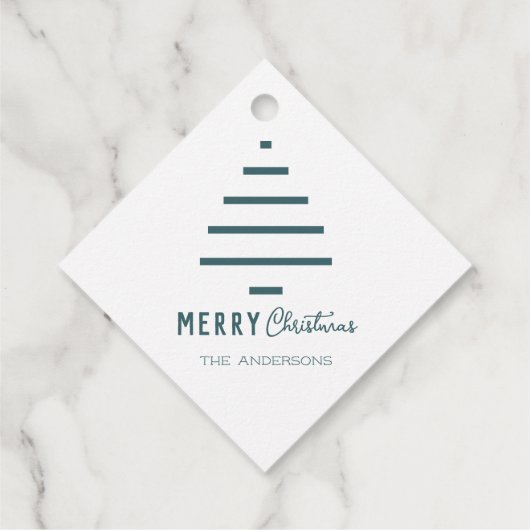 Moderne minieme groene kerstboompijn met prettig k bedankjes labels (Achterkant)