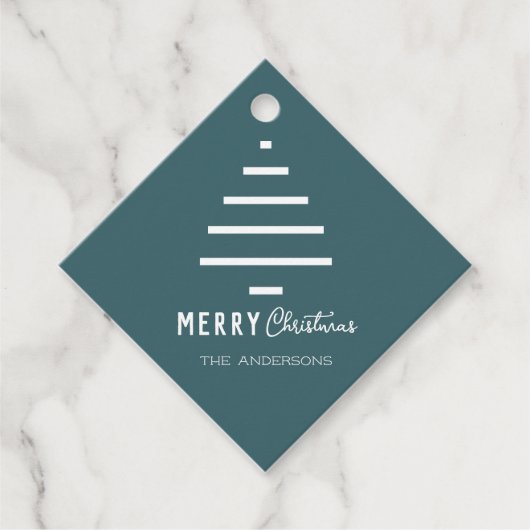 Moderne minieme groene kerstboompijn met prettig k bedankjes labels (Voorkant)