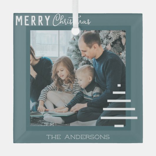 Moderne minieme groene kerstboompijn met prettig k glas ornament (Voorkant)