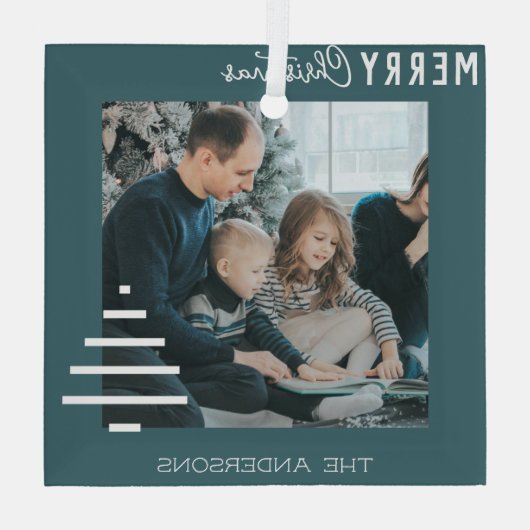 Moderne minieme groene kerstboompijn met prettig k glas ornament (Achterkant)