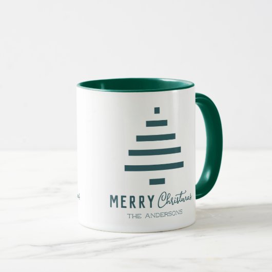 Moderne minieme groene kerstboompijn met prettig k mok (Voorkant rechts)