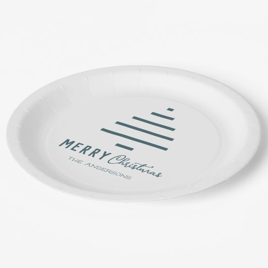 Moderne minieme groene kerstboompijn met prettig k papieren bordje (Gekanteld)