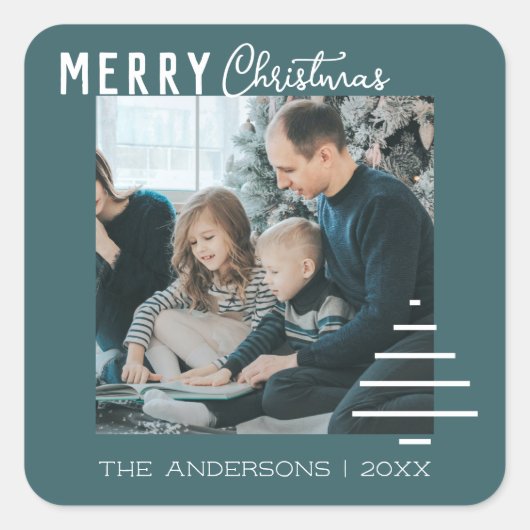 Moderne minieme groene kerstboompijn met prettig k vierkante sticker (Voorkant)