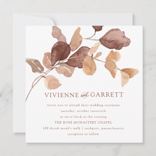 Moderne minieme herfst Eucalyptus Leaves Wedding Kaart (Voorkant)