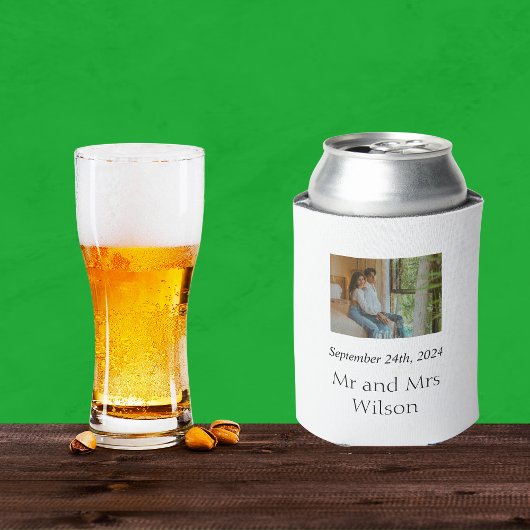 Moderne minieme legante fotobruiloft blikjeskoeler