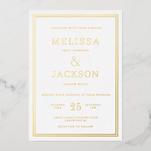 Moderne minieme Lijst Elegant Wedding Folie Uitnodiging (Voorkant)