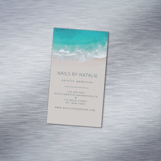 Moderne minieme oceaanstrandtypografie magnetisch visitekaartje (Voorbeeld)