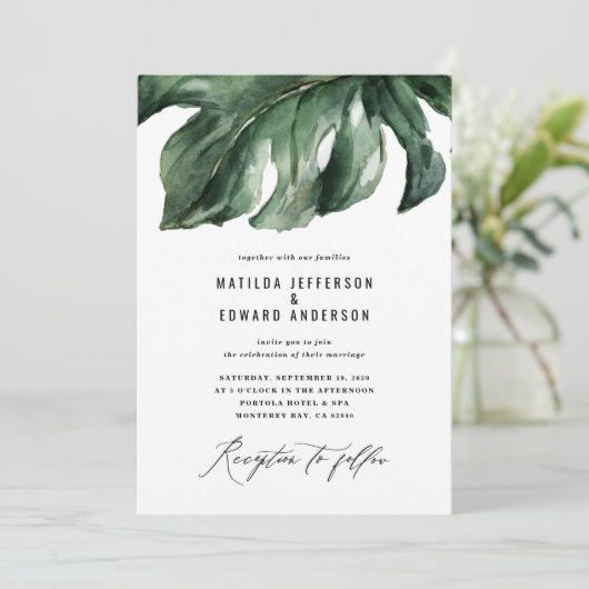 Moderne minieme palmbladbruiloft aankondiging (Staand voorkant)