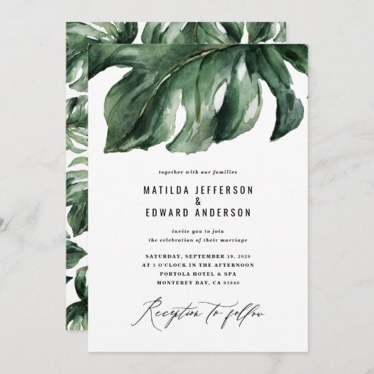 Moderne minieme palmbladbruiloft aankondiging (Voorkant / Achterkant)