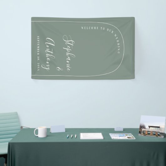 Moderne minieme Sage Green en White Arch Wedding Spandoek (Beurs)