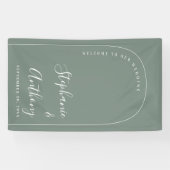 Moderne minieme Sage Green en White Arch Wedding Spandoek (Horizontaal)