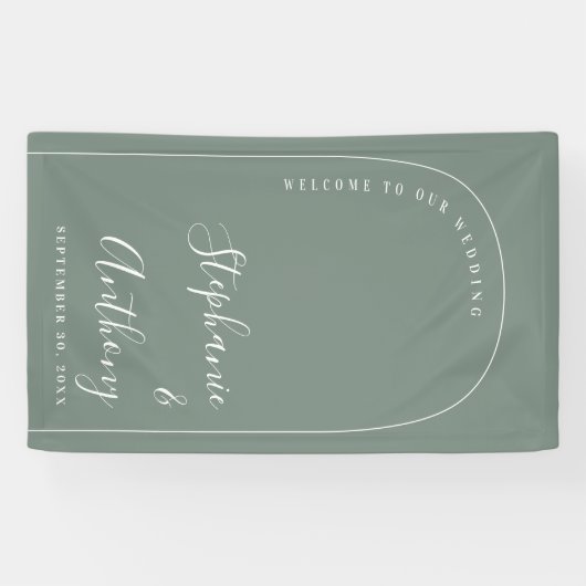 Moderne minieme Sage Green en White Arch Wedding Spandoek (Horizontaal)