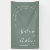 Moderne minieme Sage Green en White Arch Wedding Spandoek (Verticaal)