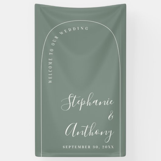 Moderne minieme Sage Green en White Arch Wedding Spandoek (Verticaal)