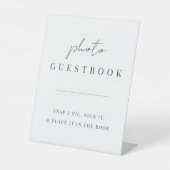Moderne minieme scriptweduwfoto Guestbook Reclamebord Met Voetstuk (Voorkant)