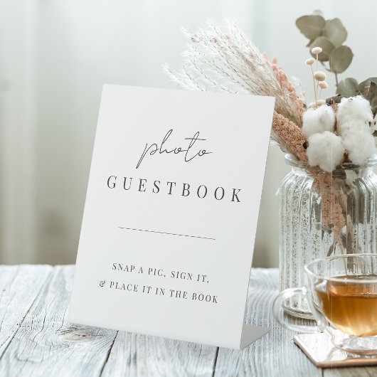 Moderne minieme scriptweduwfoto Guestbook Reclamebord Met Voetstuk