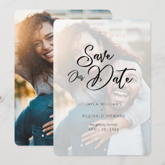 Moderne minieme Typografie van het Manuscript Save The Date (Voorkant / Achterkant)